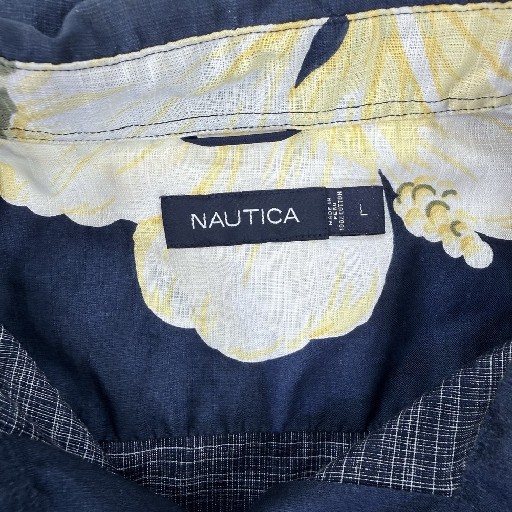 Nautica Shirt Mens Large Hawaiian Tropical Casual Button Up Floral Short Sleeve - Picture 7 of 10